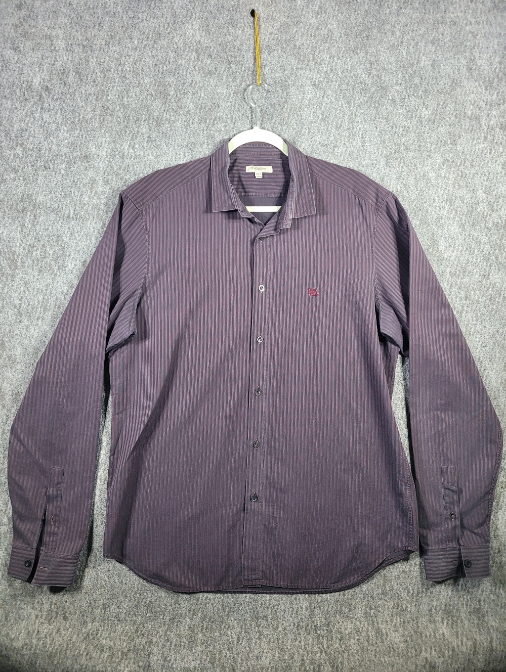 Burberry London Men’s Dress Shirt Size 17 43 Purple Striped L/S Button Up XL